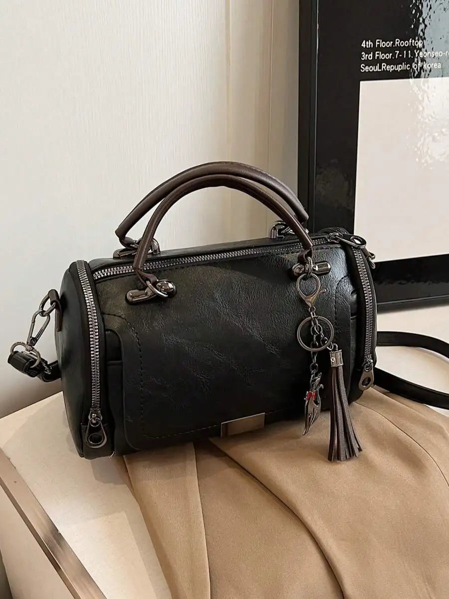 Leather Top-Handle Bag with Detachable Strap