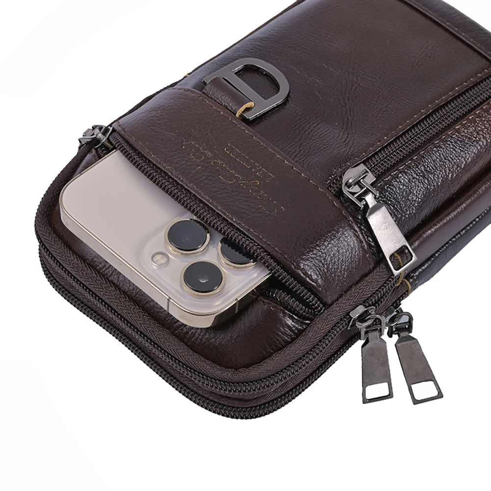 Men Stylish Crossbody Bag Waterproof Leather Retro Fanny Pack Lightweight Fashion.