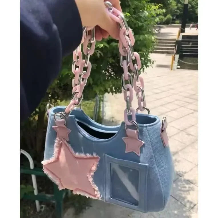 Fashion Shoulder Star Denim Bag