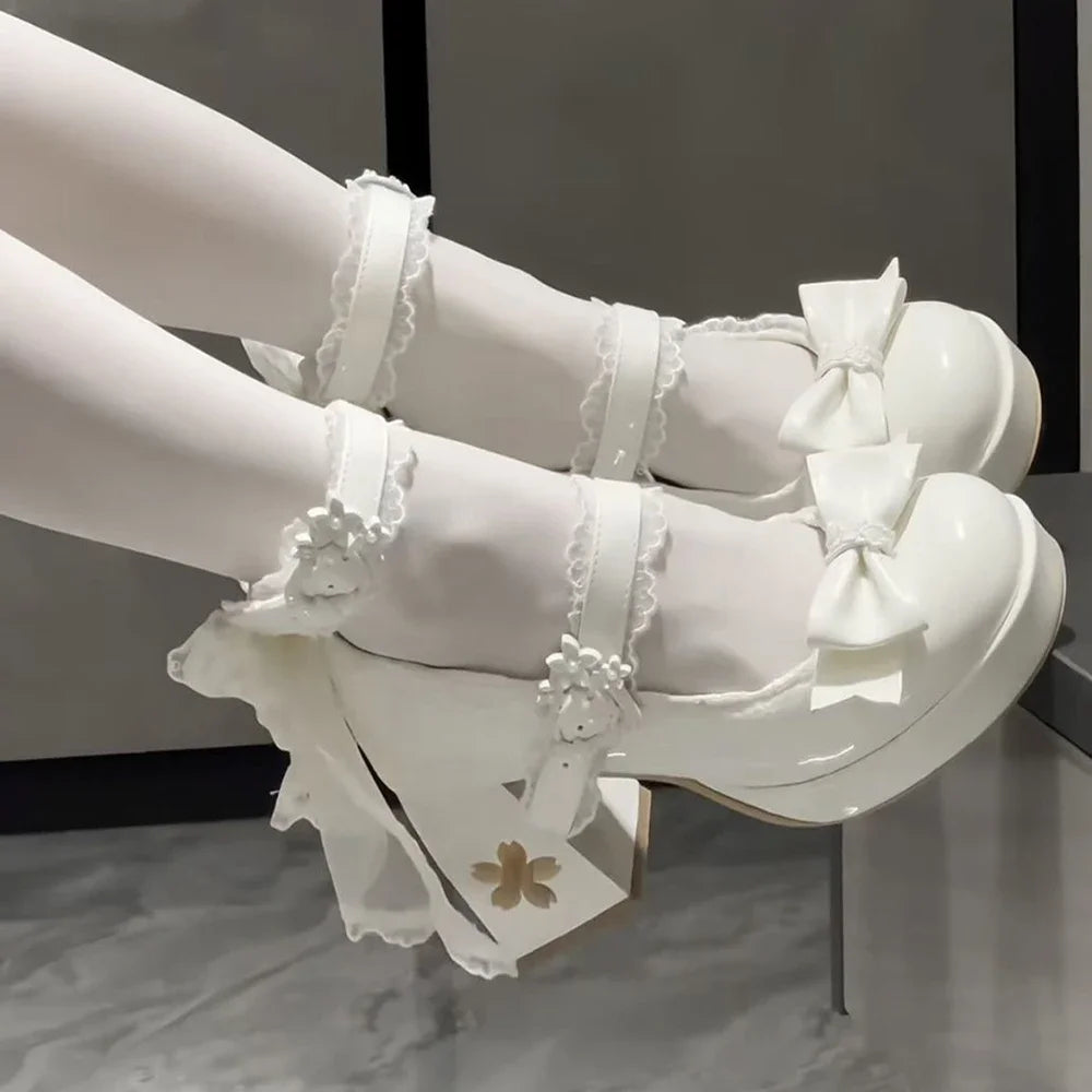 Lovely Girls Lolita Butterfly Knot High Heels Platform