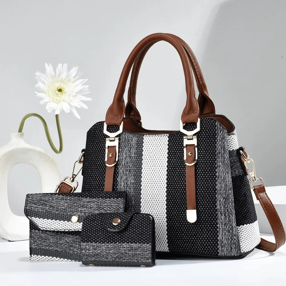 3PCS Bag Set, Canvas Shoulder Bag, with Purse and Card Holder