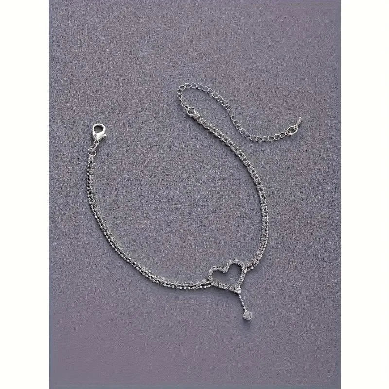 Handmade Women's Ankle Chain Sparkling Hollow Heart