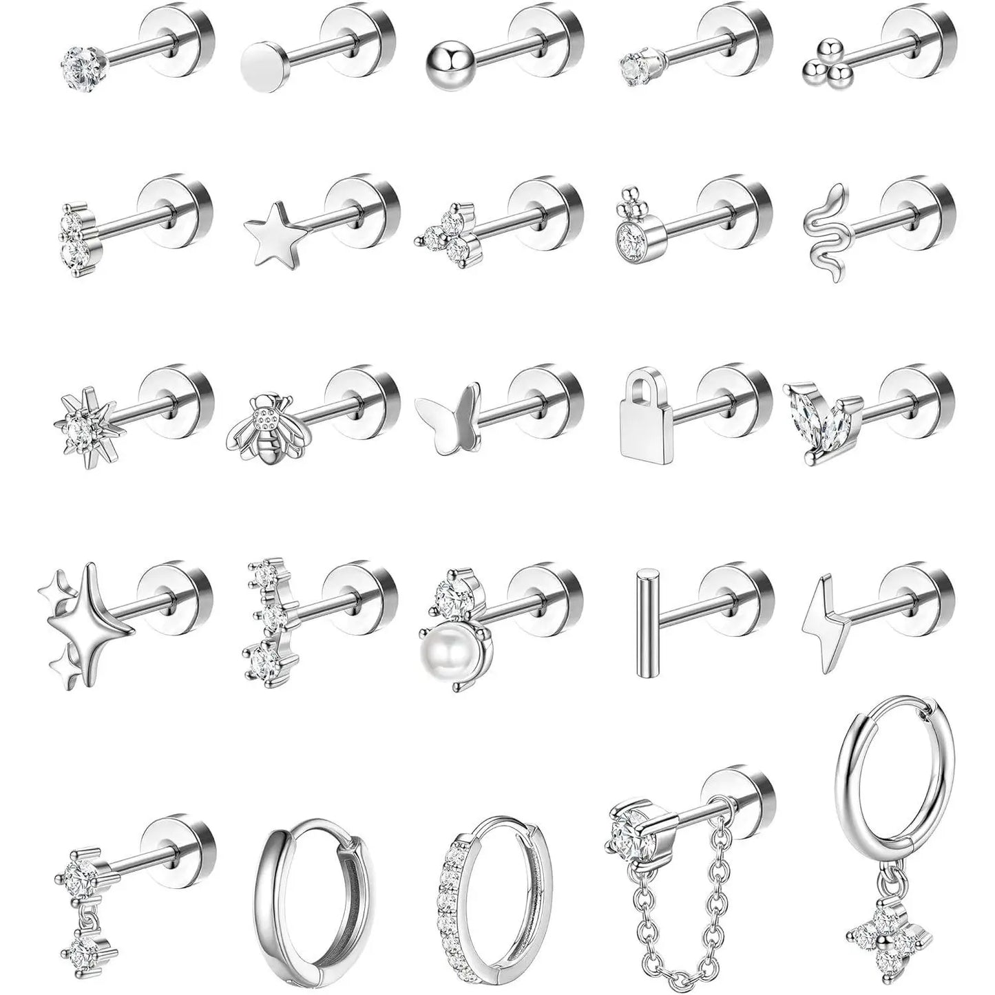 25 Pcs Surgical Steel Earrings for Sensitive Ears for Women Flat Back Studs