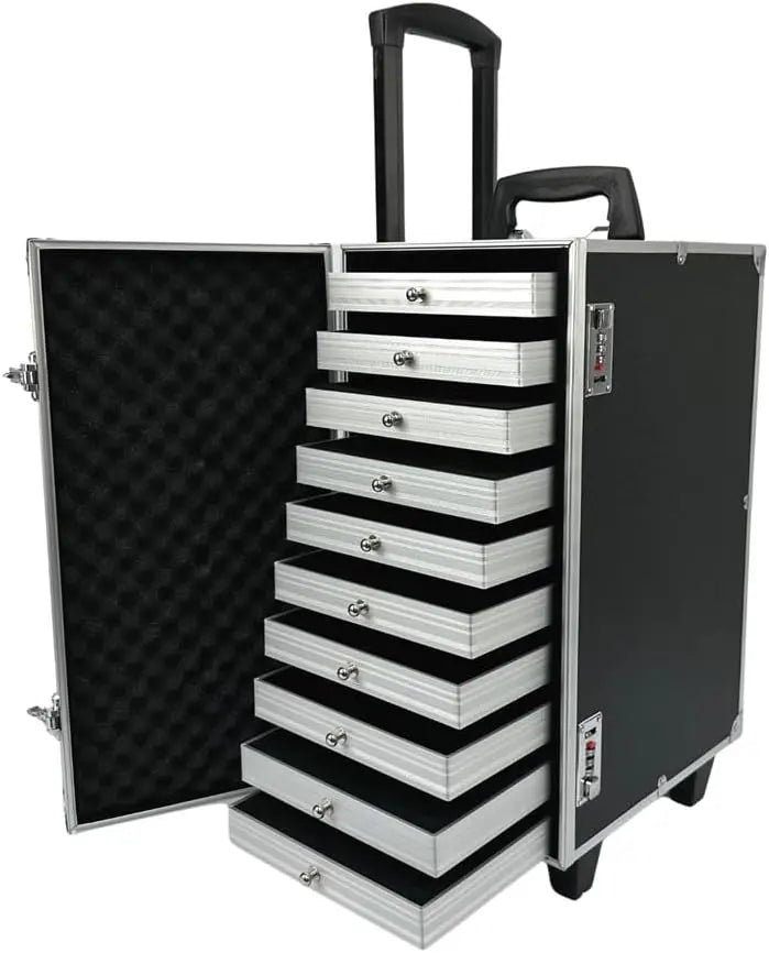 Rolling Jewelry Trolley Case with Drawers Sturdy for Travel and Vendor Showes