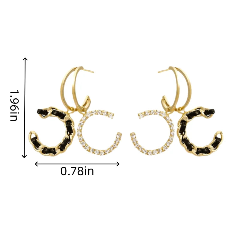 1pair Luxury Double C Earrings, Braided Woven Detail,