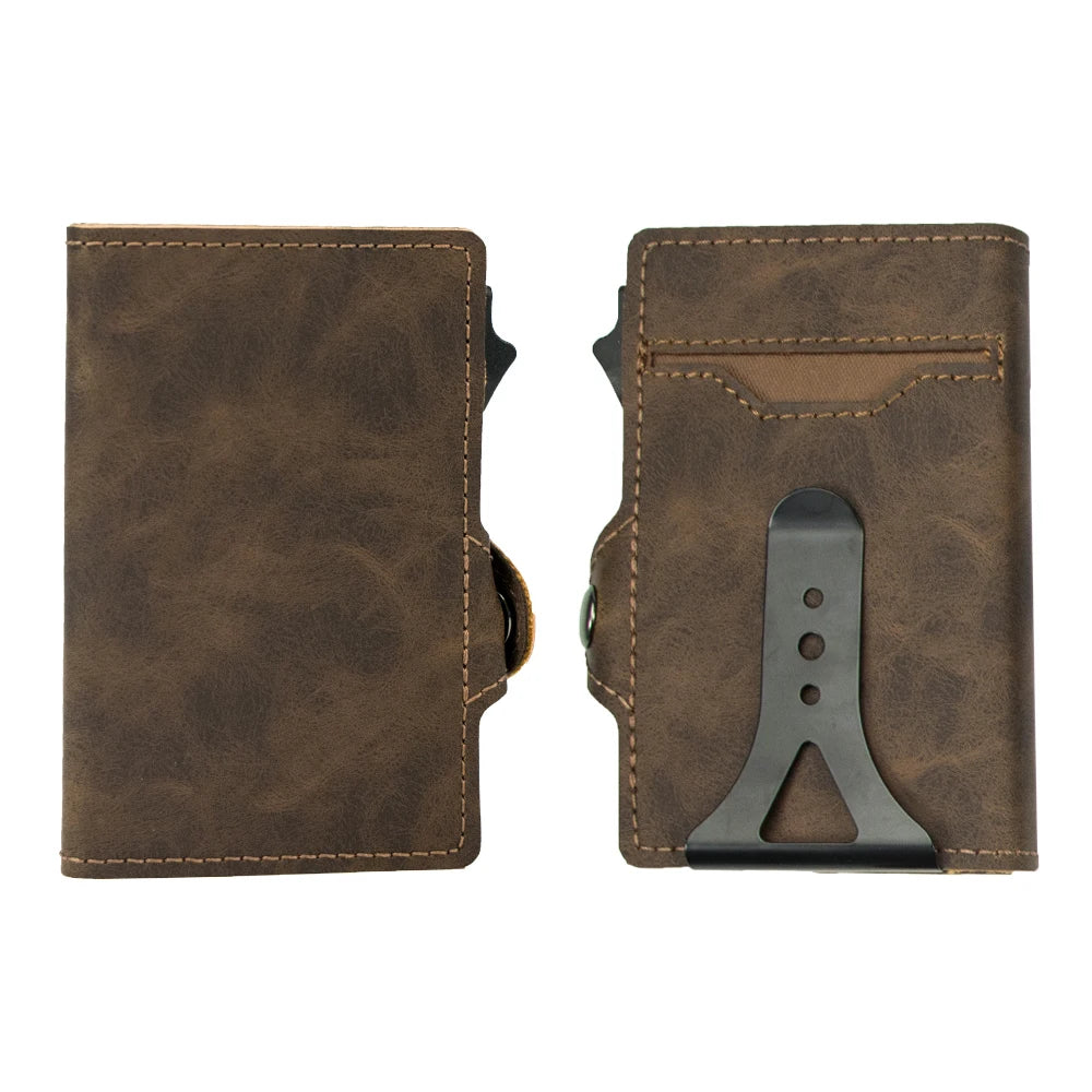 CASEKEY Top Quality Leather Cash Clip Wallet RFID NFC Protection Pop Up Metal Card Holder Case