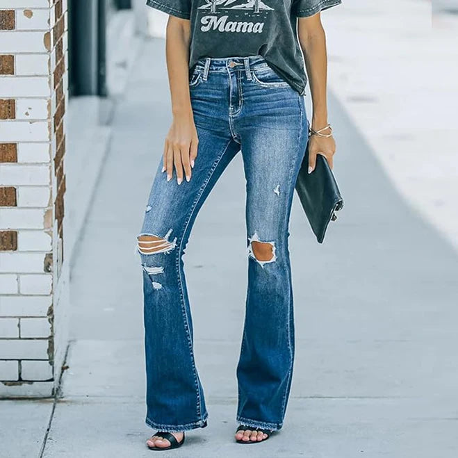 Women's Flare Bell Bottom Jeans High Waisted Wide Leg Bootcut Stretchy Denim