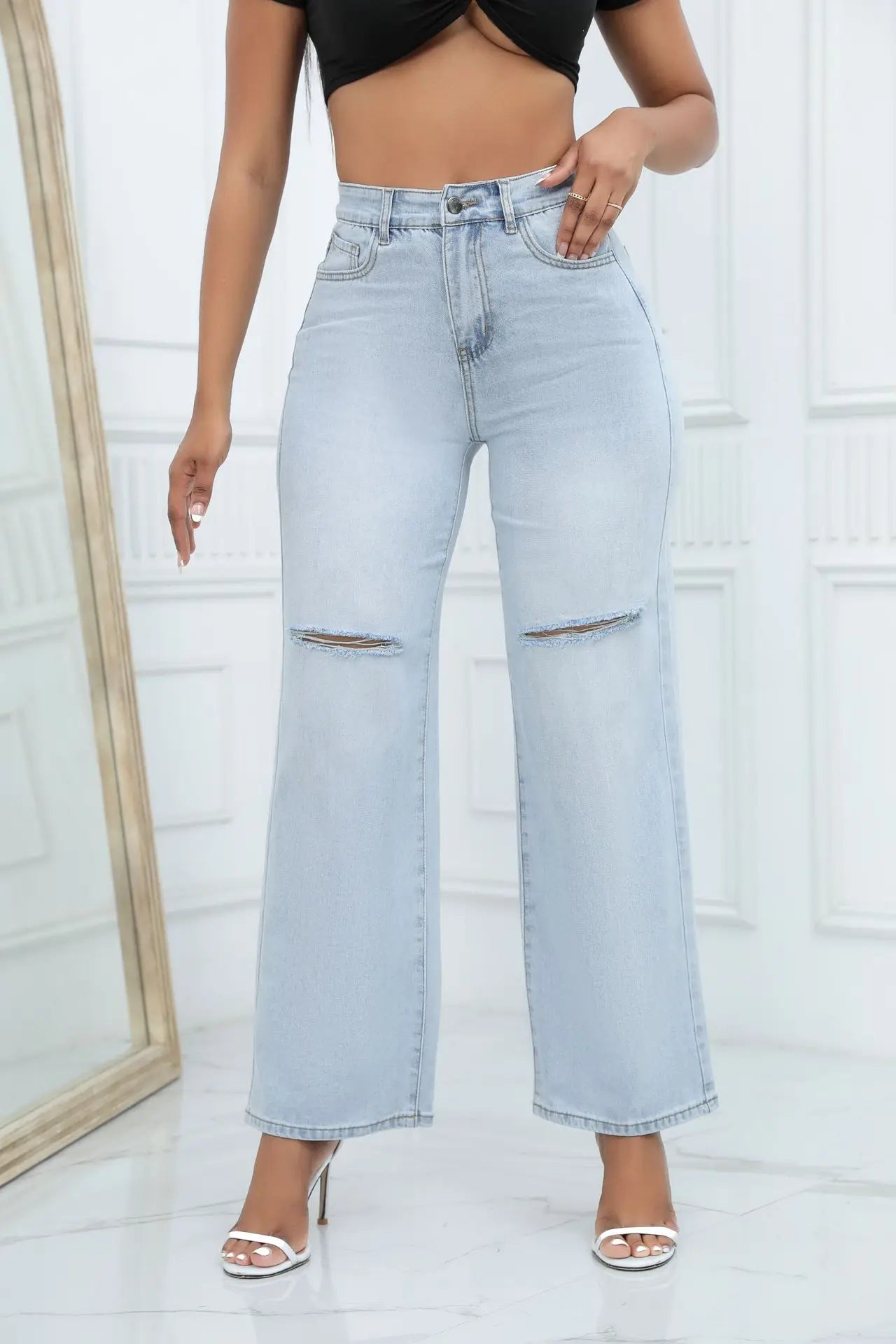 Women's Mid-Waist Ripped Jeans