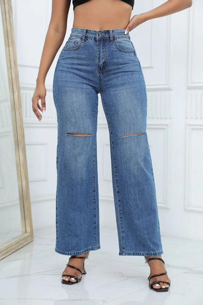 Women's Mid-Waist Ripped Jeans