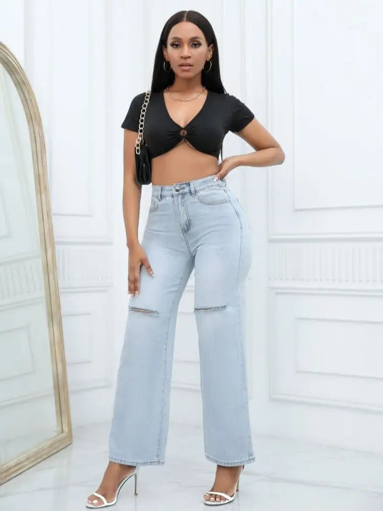 Women's Mid-Waist Ripped Jeans