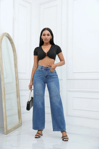 Women's Mid-Waist Ripped Jeans
