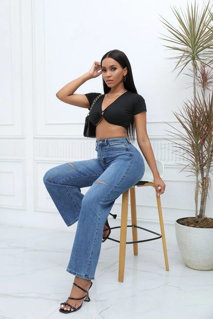 Women's Mid-Waist Ripped Jeans