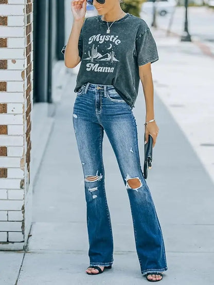 Women's Flare Bell Bottom Jeans High Waisted Wide Leg Bootcut Stretchy Denim