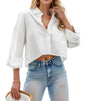 Women Cropped Button Down Shirt Long Sleeve Casual Work Crop Top With Chest Pocket Collared