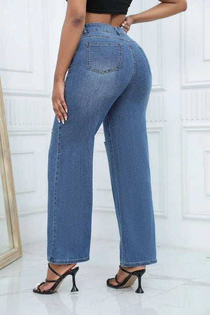 Women's Mid-Waist Ripped Jeans