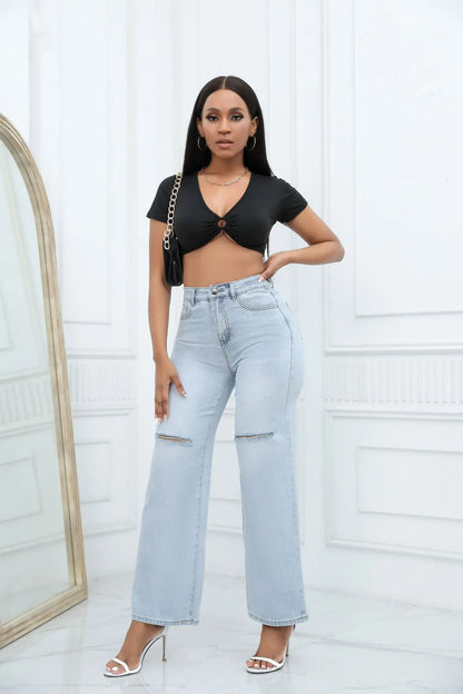 Women's Mid-Waist Ripped Jeans
