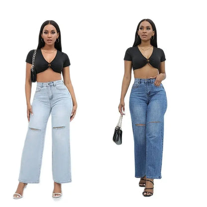 Women's Mid-Waist Ripped Jeans