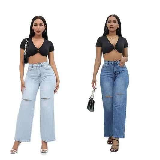 Women's Mid-Waist Ripped Jeans