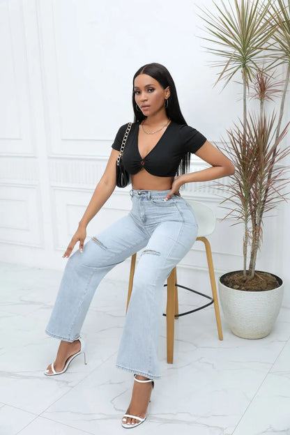 Women's Mid-Waist Ripped Jeans