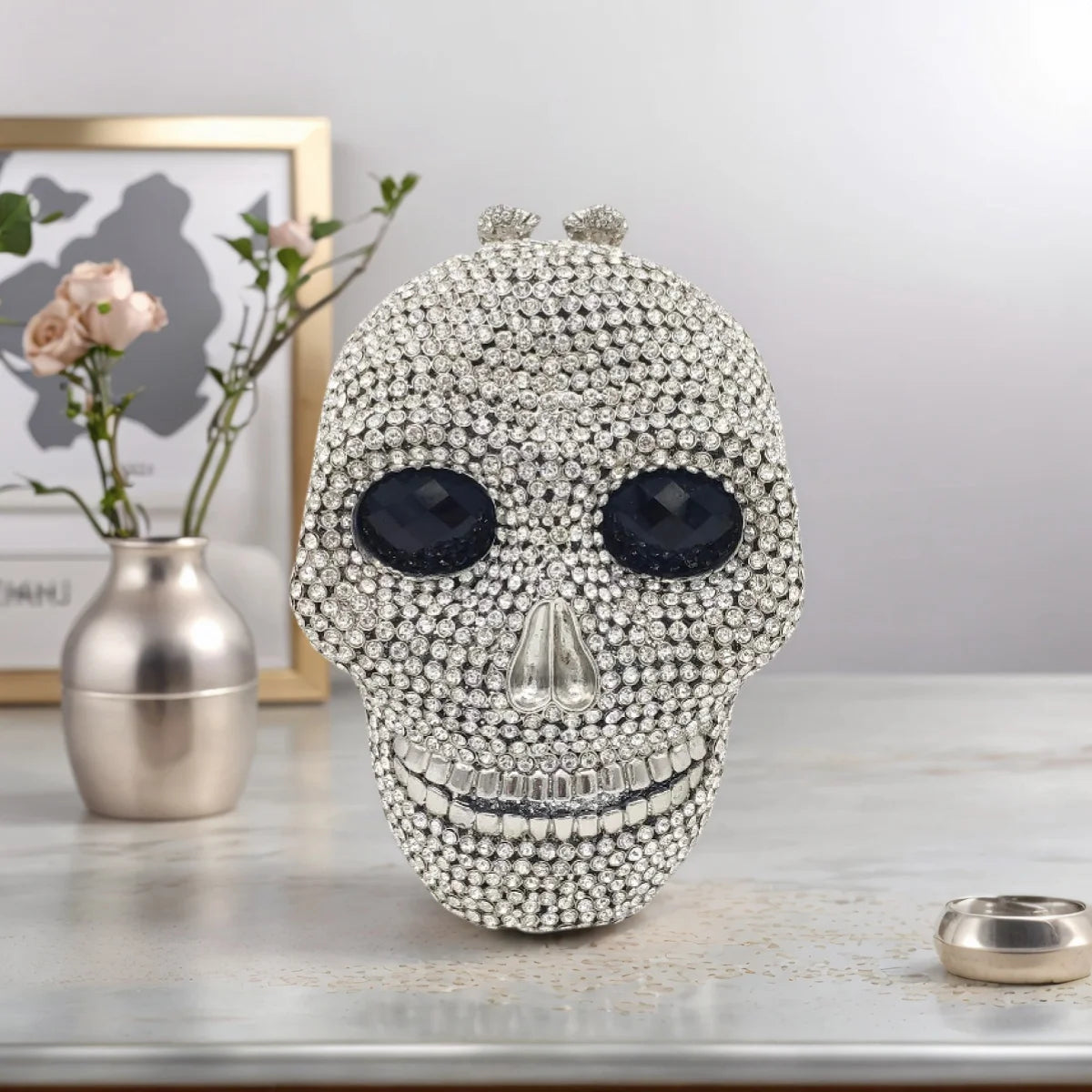 Women 3D Skull Rhinestone Evening Bag