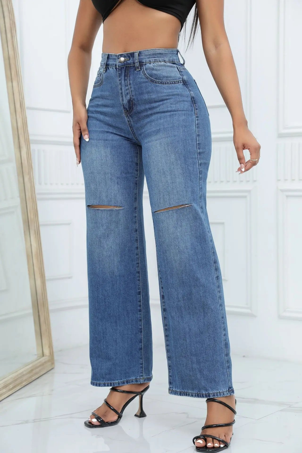 Women's Mid-Waist Ripped Jeans