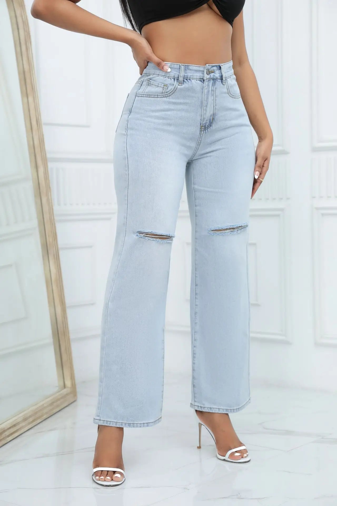 Women's Mid-Waist Ripped Jeans