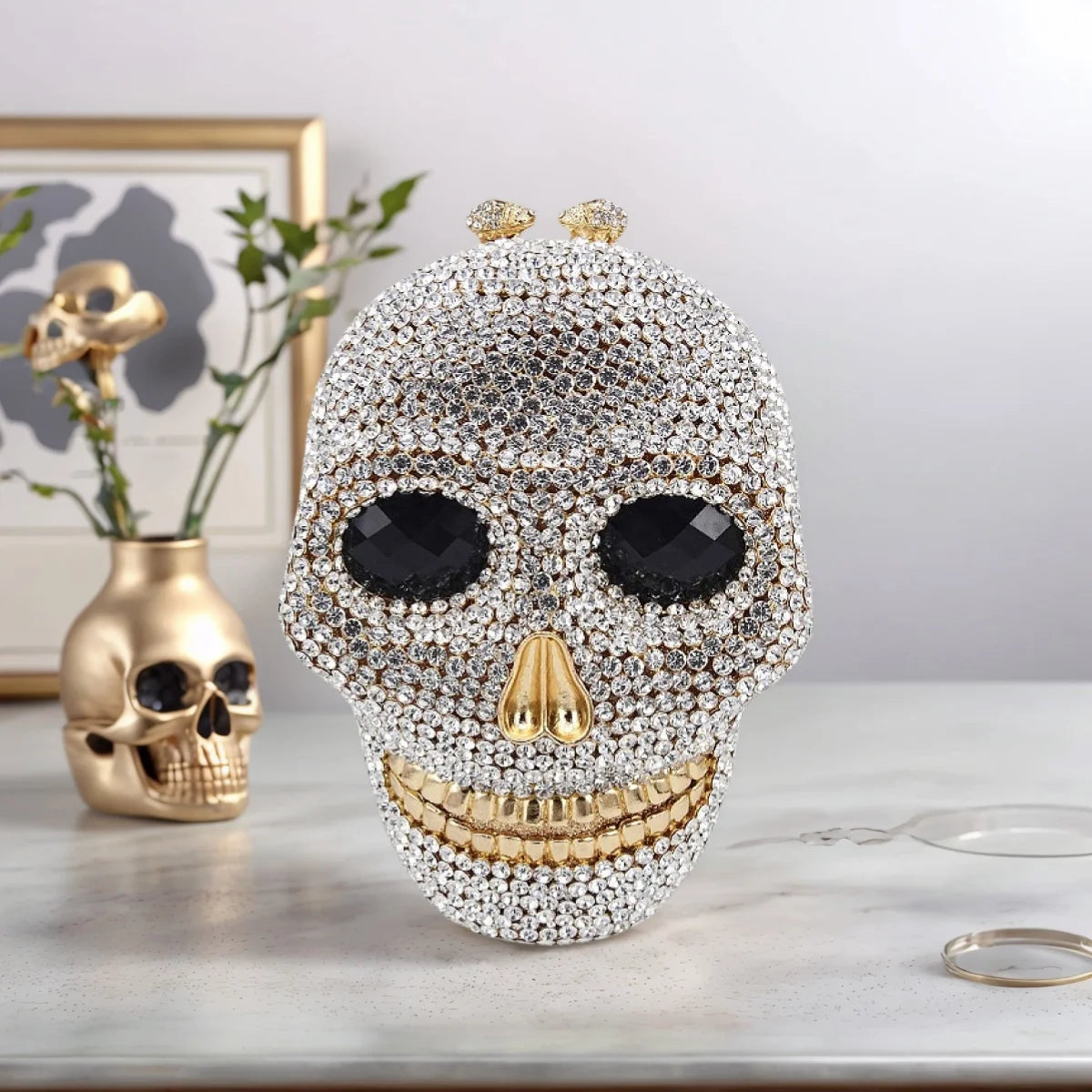 Women 3D Skull Rhinestone Evening Bag