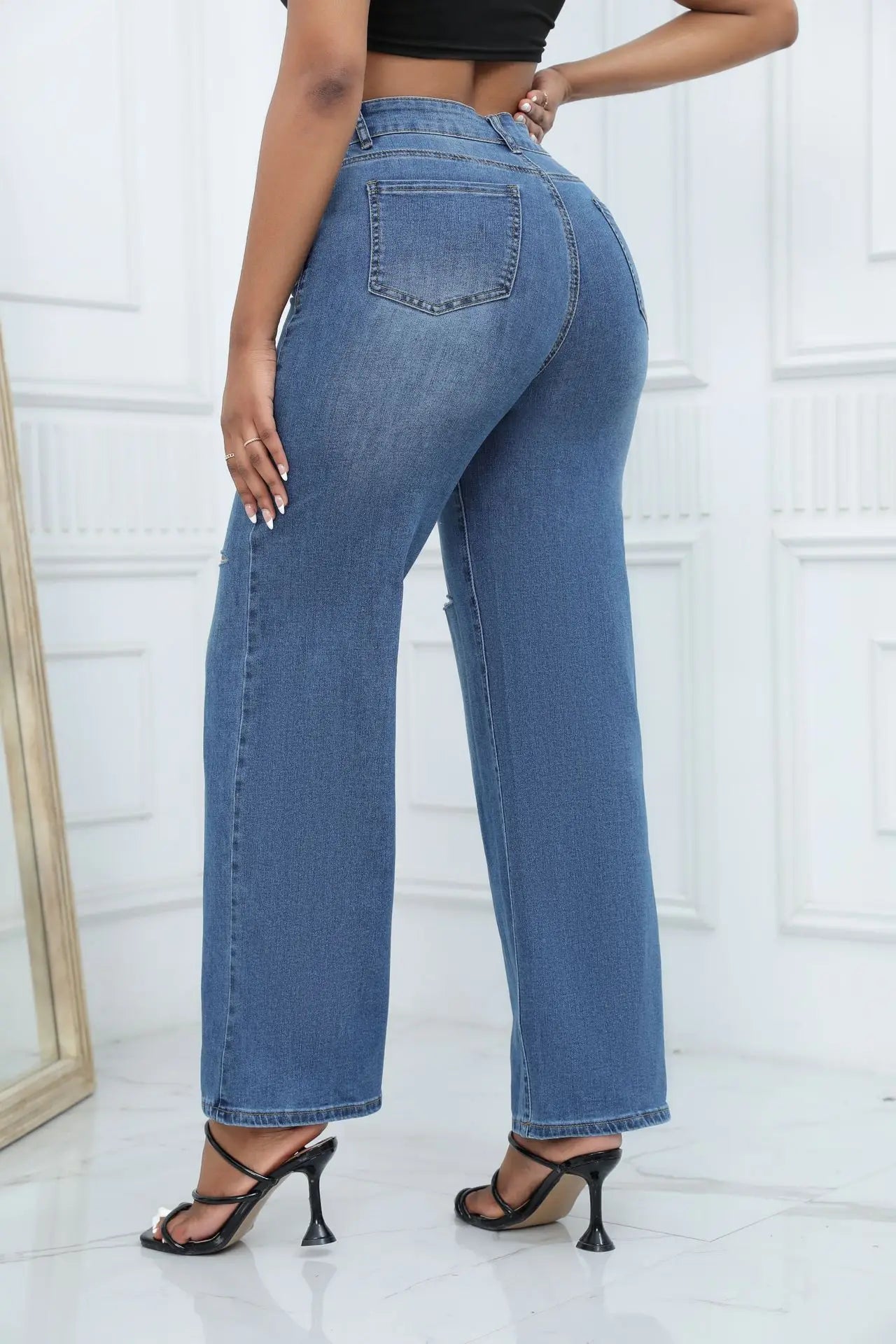 Women's Mid-Waist Ripped Jeans