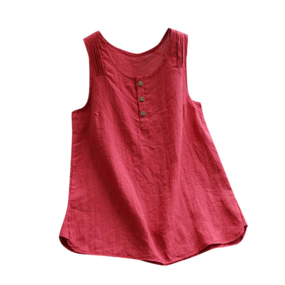 Womens Plus Size Sleeveless Cotton Linen Top Tunic