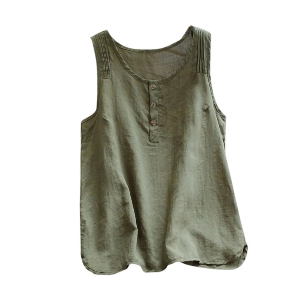 Womens Plus Size Sleeveless Cotton Linen Top Tunic
