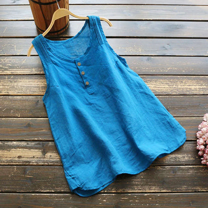 Womens Plus Size Sleeveless Cotton Linen Top Tunic