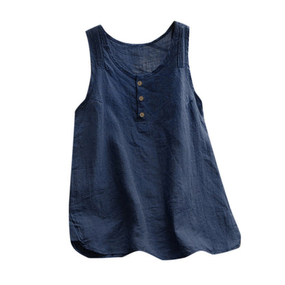Womens Plus Size Sleeveless Cotton Linen Top Tunic