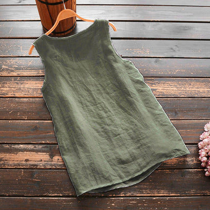 Womens Plus Size Sleeveless Cotton Linen Top Tunic