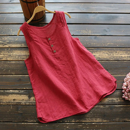 Womens Plus Size Sleeveless Cotton Linen Top Tunic