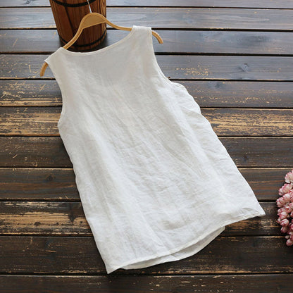Womens Plus Size Sleeveless Cotton Linen Top Tunic