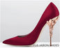 Luxury Leaves Metal Heel Women Shoes Pointed Toe Blue White Pink Black Silk Stiletto High Heels