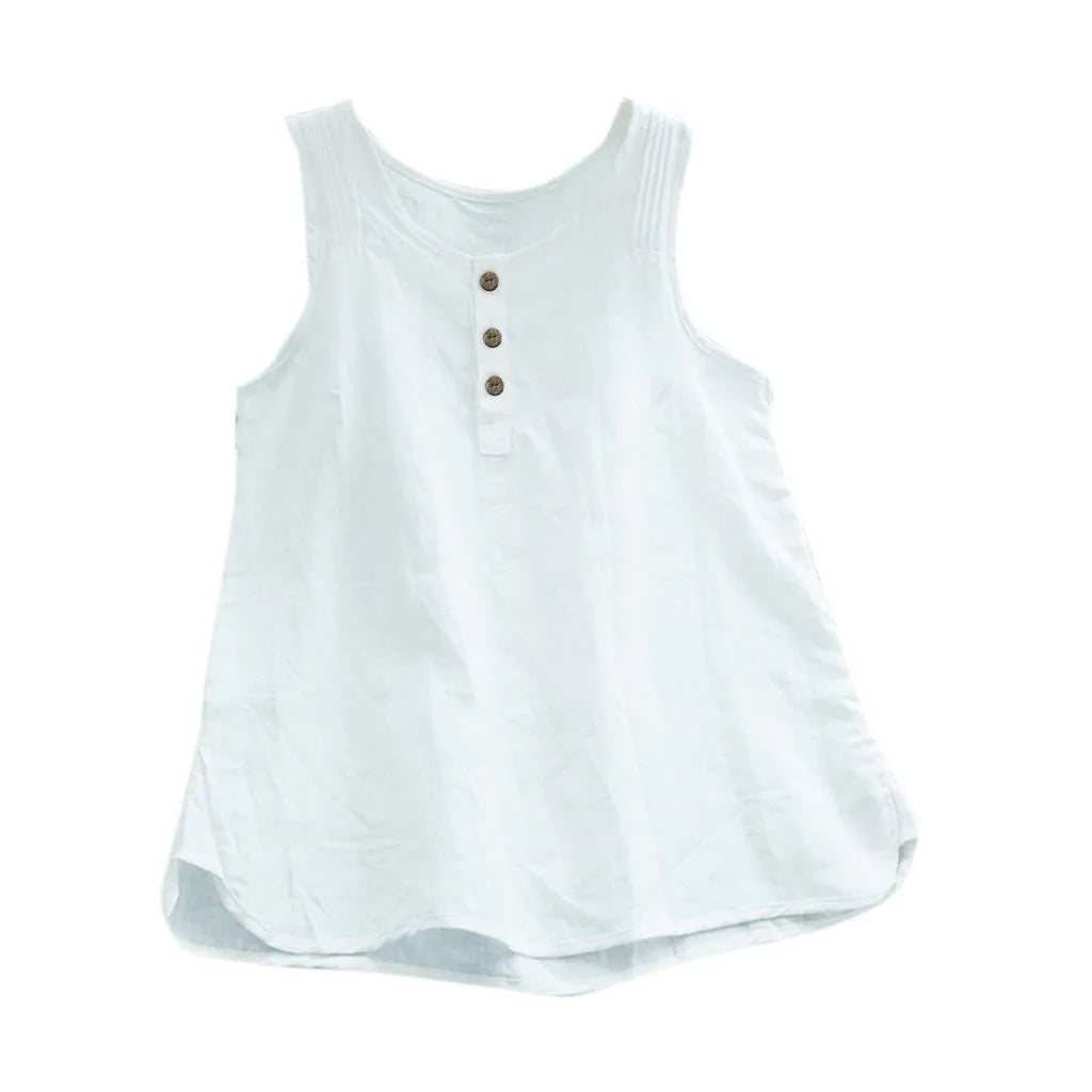 Womens Plus Size Sleeveless Cotton Linen Top Tunic