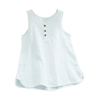Womens Plus Size Sleeveless Cotton Linen Top Tunic