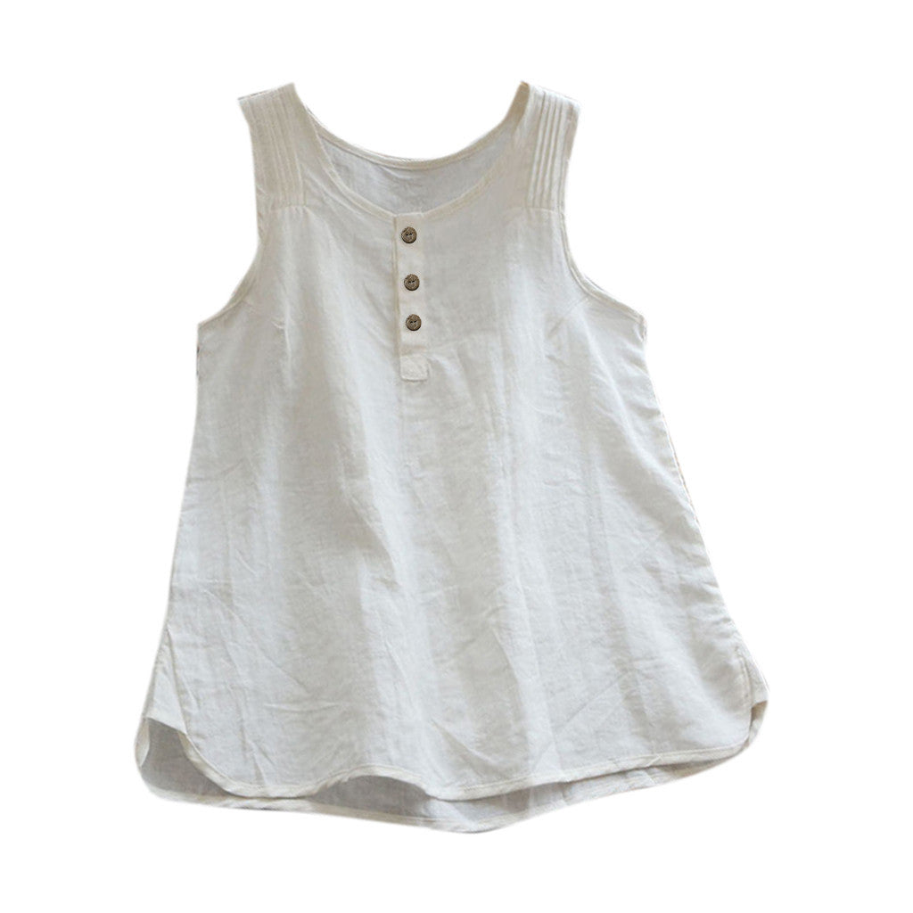 Womens Plus Size Sleeveless Cotton Linen Top Tunic