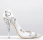 Luxury Leaves Metal Heel Women Shoes Pointed Toe Blue White Pink Black Silk Stiletto High Heels
