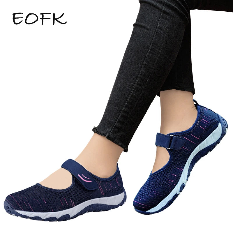 Summer Women Casual Flats Fabric Hoop & Loop Soft Comfy