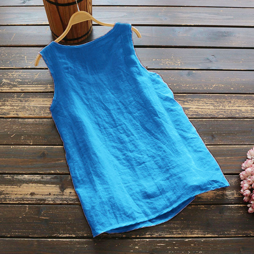 Womens Plus Size Sleeveless Cotton Linen Top Tunic