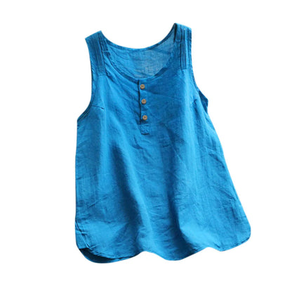 Womens Plus Size Sleeveless Cotton Linen Top Tunic