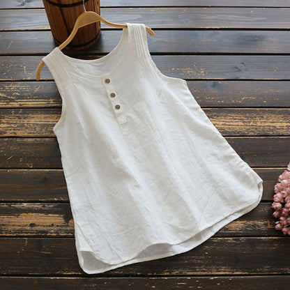 Womens Plus Size Sleeveless Cotton Linen Top Tunic