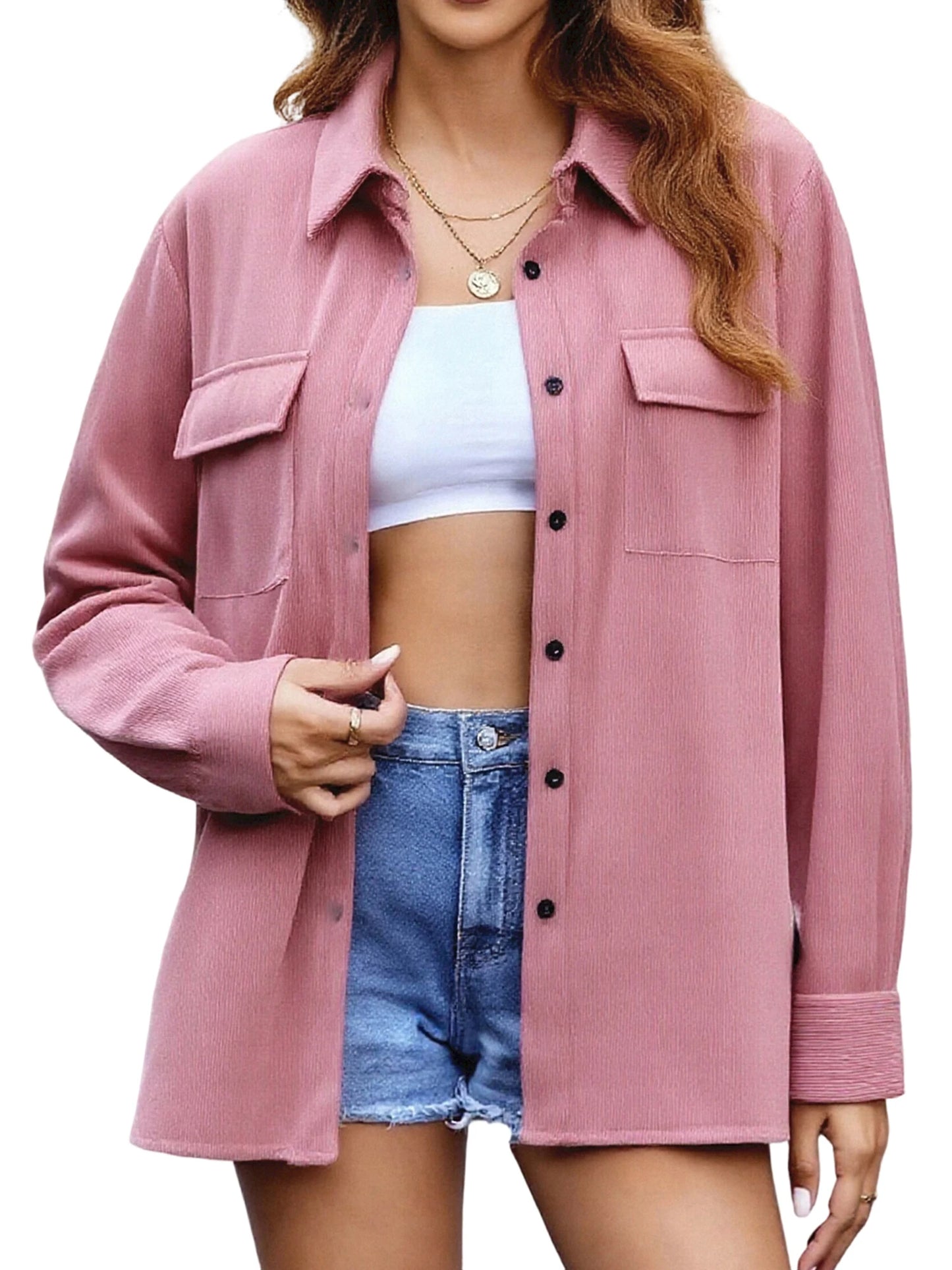Women s Plus Size Long Sleeve Lapel Neck Button Down Solid Color Blouse