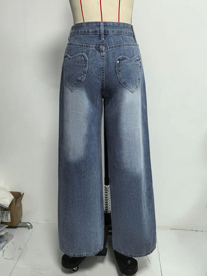 Heart Back Pocket Wide-Leg Jeans