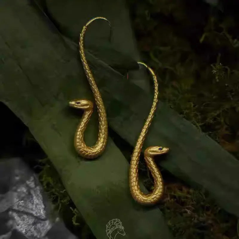 Gold Snake Dangle Earrings for Women