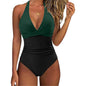 Tummy Control Swimsuit Cross Front Striped One Piece