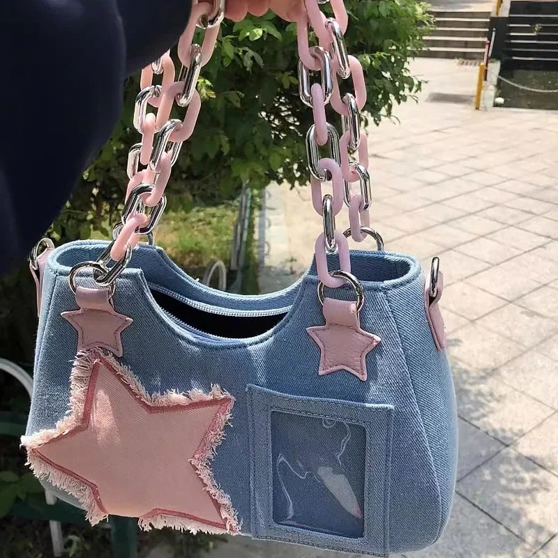Fashion Shoulder Star Denim Bag
