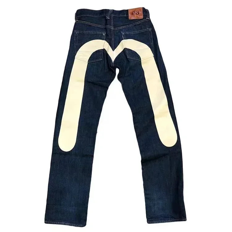 Printed Straight Denim Trousers
